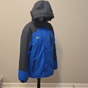 Men's Blue and Gray Hooded Ski Snow Jacket Large Warm Lining Like New